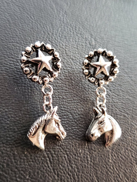 Aretes modelo Estrella con caballo, pendientes - Tiendacharra.com - Bodega Tienda Charra