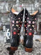 Bota floral negra modelo TBC01 - Tiendacharra.com - Bodega Tienda Charra