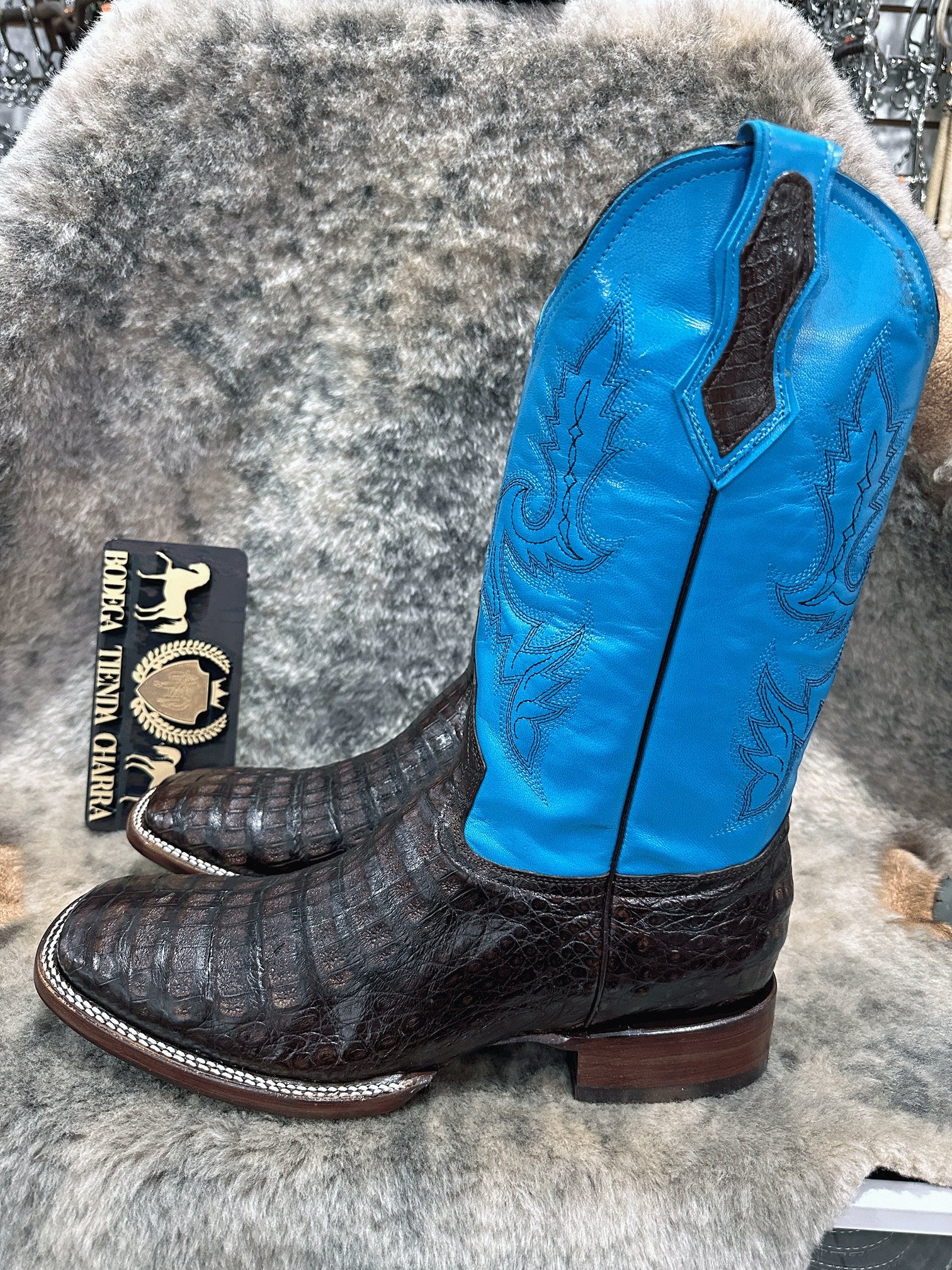 Bota horma Bulldog piel cocodrilo Cafe combinadas