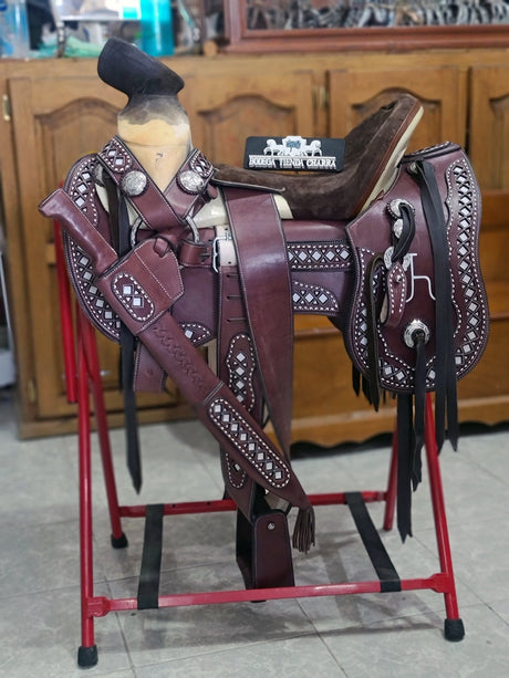 Montura jaraneada encorrellada cuero de chivo (personalizada) - Tiendacharra.com - Bodega Tienda Charra