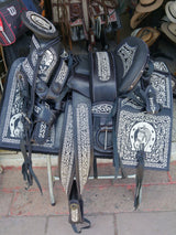 Silla charra bordada "cara de caballo" negra. - Tiendacharra.com - Bodega Tienda Charra